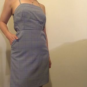 Grey Plaid Dress with Pockets